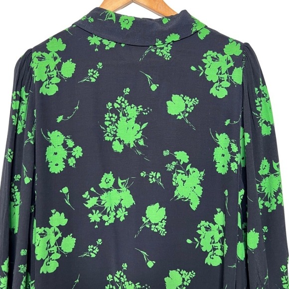 Zara The Nadia Women Black Green Floral Button Front Shirt Mini Dress Size XL - Picture 5 of 7